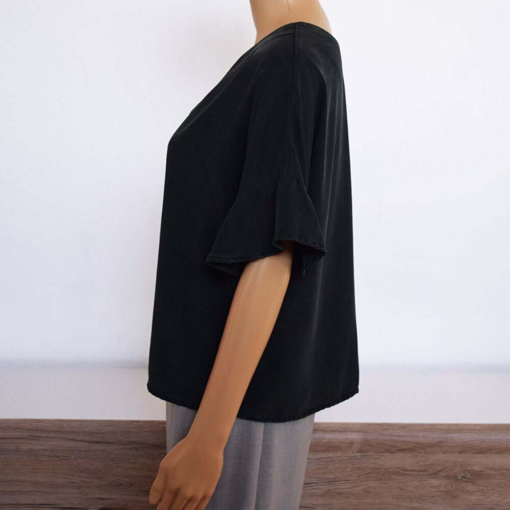 VETTA Romantic Capsule Flounce Sleeve Button-Up 100% Tencel Blouse - Picture 9 of 14